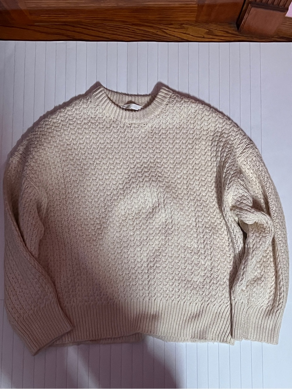 OAK + FORT Cream Textured Crewneck Sweater